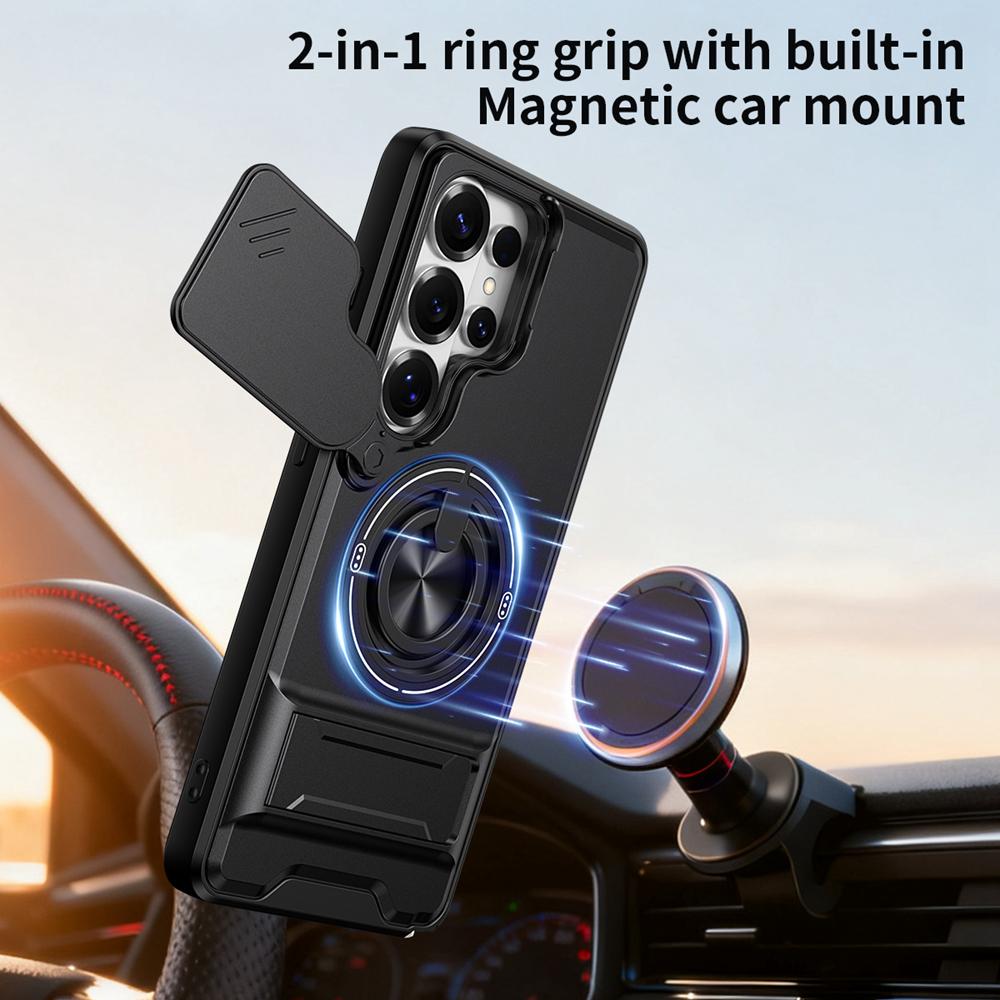 KEYSION Magnetic Phone Case for Samsung Galaxy S25 S26 Ultra S26+ S25 FE Slide Camera Protection Upright Kickstand Ring Shockproof Cover