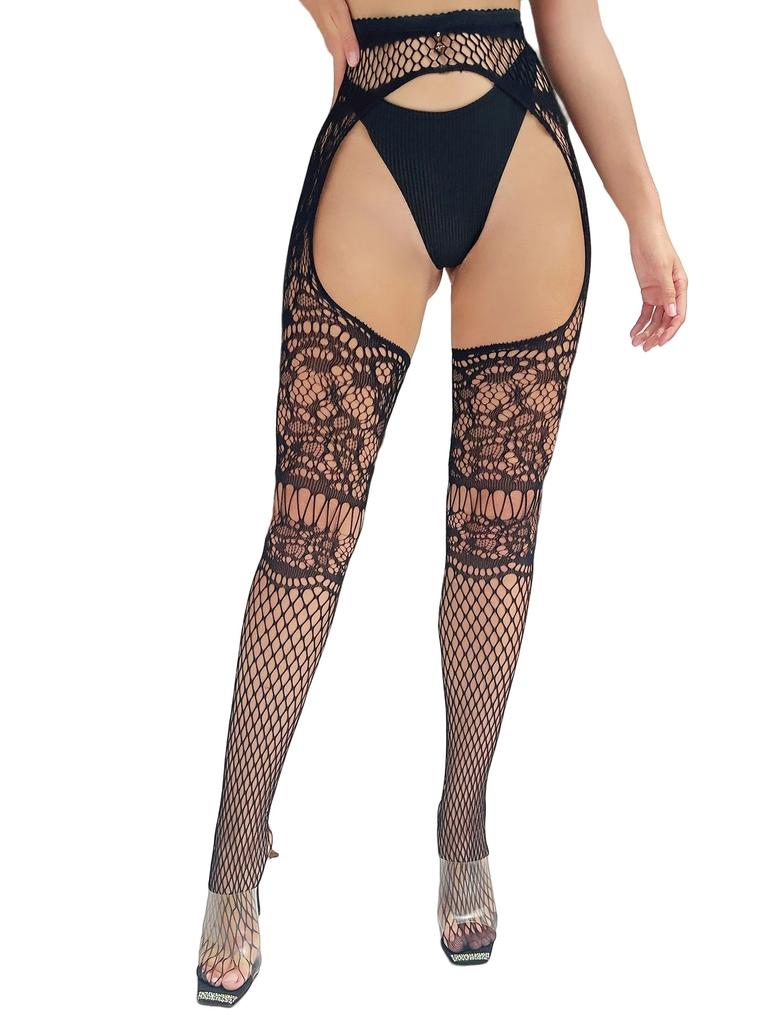 SIMPLEJEWEL 1pcs/4pcs Pantyhose Fishnet Sexy Thigh-High Stockings Tights Suspender Stockings for Women Garter Belt Stocking