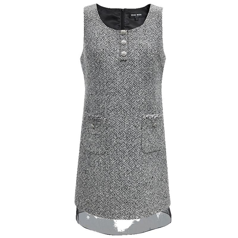 

VEROMODA Women s Herringbone Grey Mesh Trim Dress XS
