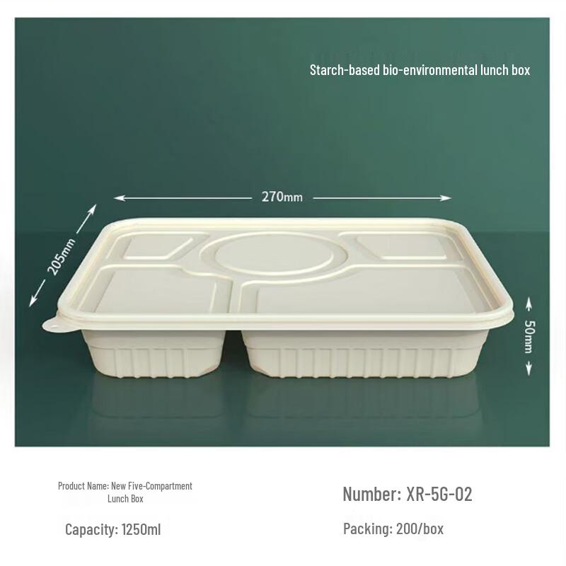 SPSR Biodegradable Corn Starch 5-Compartment Lunch Box