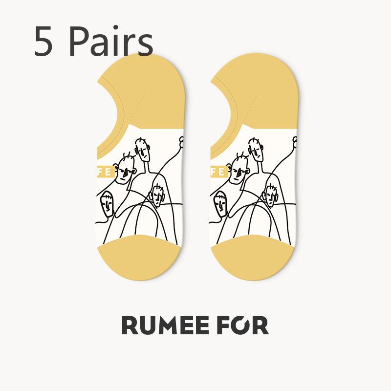 

5 пар женских летних тонких носков-невидимок с неглубоким вырезом, нескользящей пяткой и нескользящим верхом 5 Pairs жёлтый