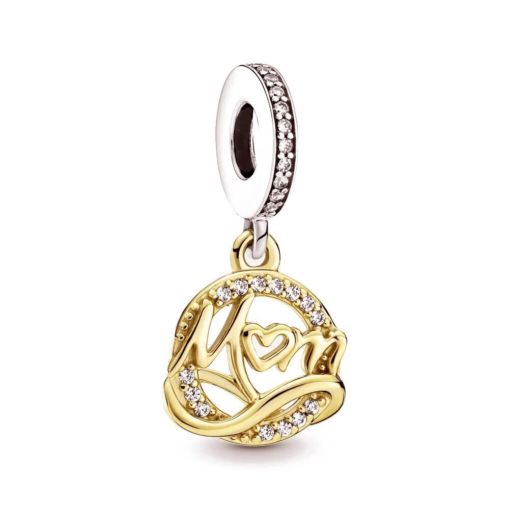 925 Silver Mamma Rosa Hjärta Berlock Hänge Original DIY Kvinnors Utsökta Armband Smyckestillbehör Morsdagspresenter