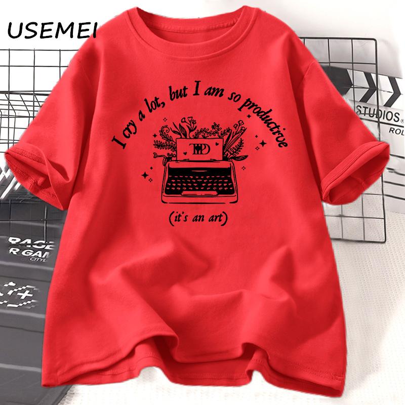 I Cry A Lot But So Productive T-shirt Tortured Poets T Shirts Cotton Short Sleeve Graphic Tees Summer Oversize Ladies Tshirt