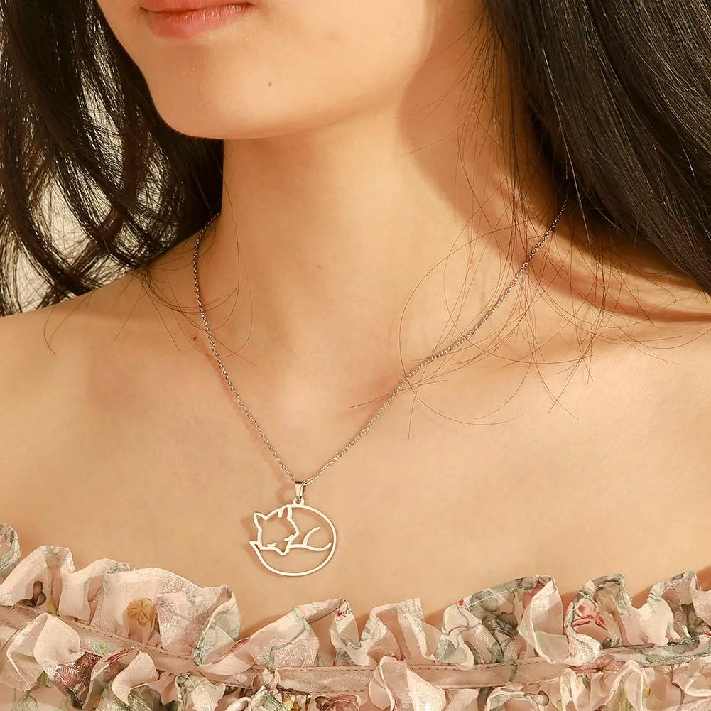 Cazador Hollow Fox Pendant Necklaces for Women Girls Cute Animal Neck Chains Stainless Steel Jewelry Birthday Gifts Wholesale