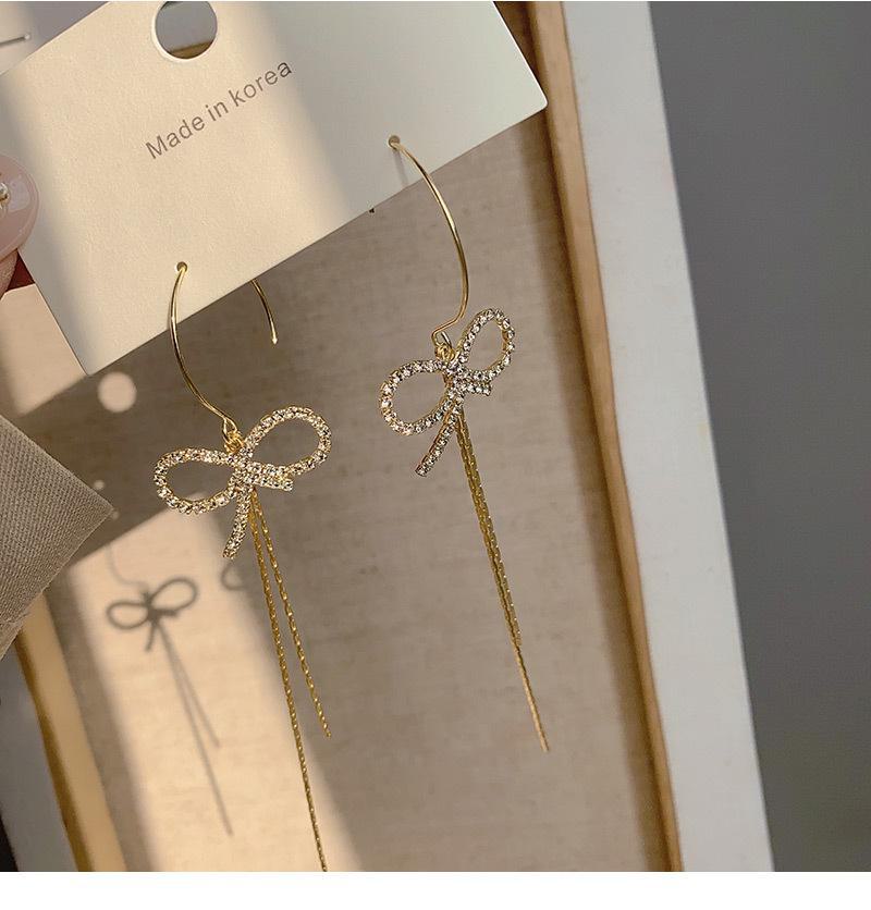 

Длинные серьги-кисточки из серебра 925 пробы для женщин — корейский стиль, высококачественные, популярные и универсальные Bow earrings