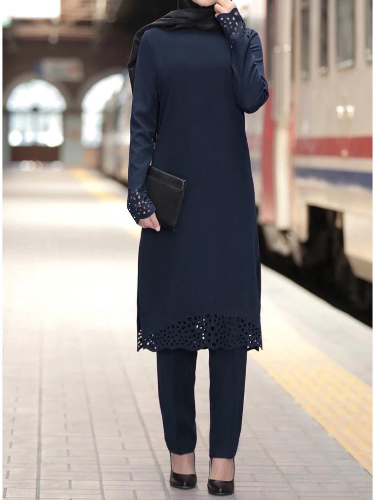 Frühlings-Abaya-Kleid-Anzug mit Blumendesign für muslimische Frauen – Zweiteiliges nahöstliches Kleid