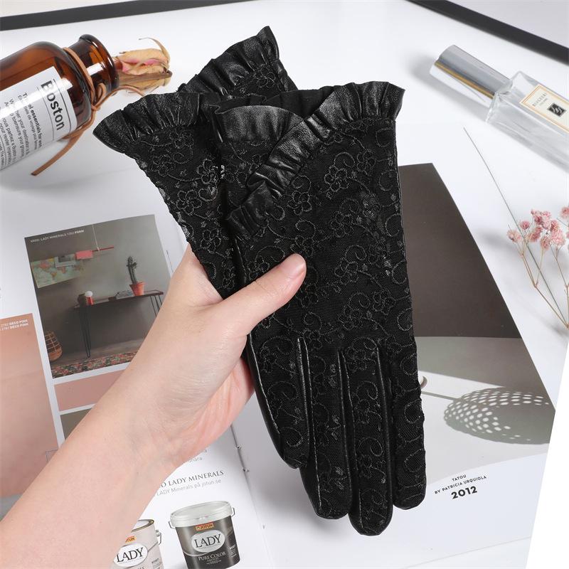 Damen Spitzen Lammfell Handschuhe: Frühling & Herbst, Fahren, Outdoor, Sonnenschutz, Dünner Koreanischer Stil, Touchscreen.
