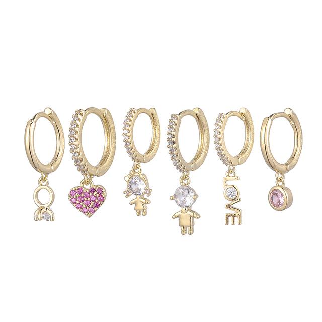 

ANENJERY 6 шт./компл. серьги-кольца с буквами и сердечками, комплект креативных серег с микроцирконами и героями мультфильмов для женщин