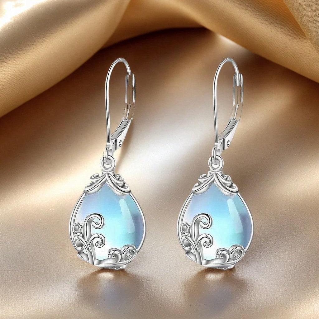 

Серьги-подвески из серебра 925 пробы с лунным камнем в виде волнистой капли воды, европейские и американские женские серьги, серьги из натуральной капли воды высокого качества A Pair серебряный