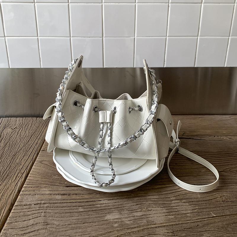 IELGY Ladies Messenger Bag Chain Drawstring Shoulder Casual Simple Bucket