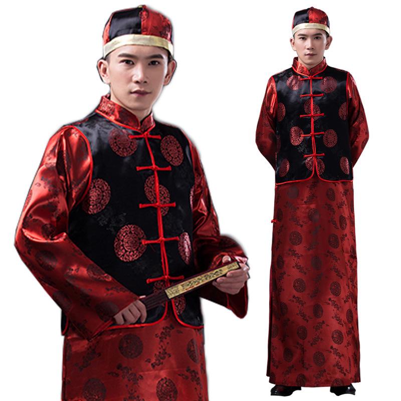 Men's Chinese Retro Wedding Tang Suit Long Robe: Groom's Mandarin Jacket & Best Man Formal Wear