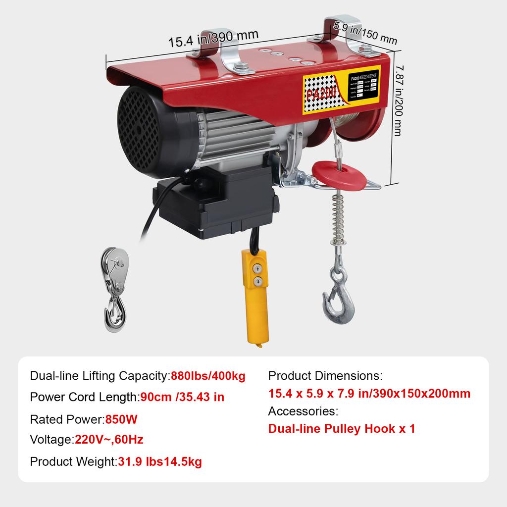 440LBS-2200LBS  Electric Hoist Winch Household Portable Power Winch Crane with Wireless/Wired Control Electric Crane