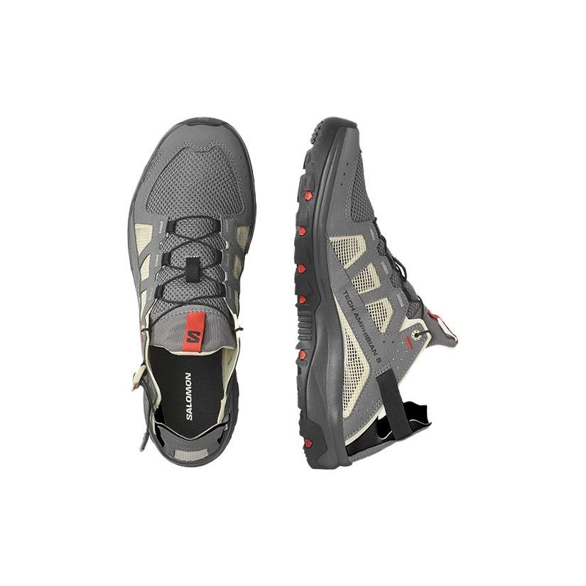 SALOMON Techamphibian 5 Round Toe Comfortable Non-Slip Breathable Outdoor Functional Shoes Men Shoes Gray Yellow 471149