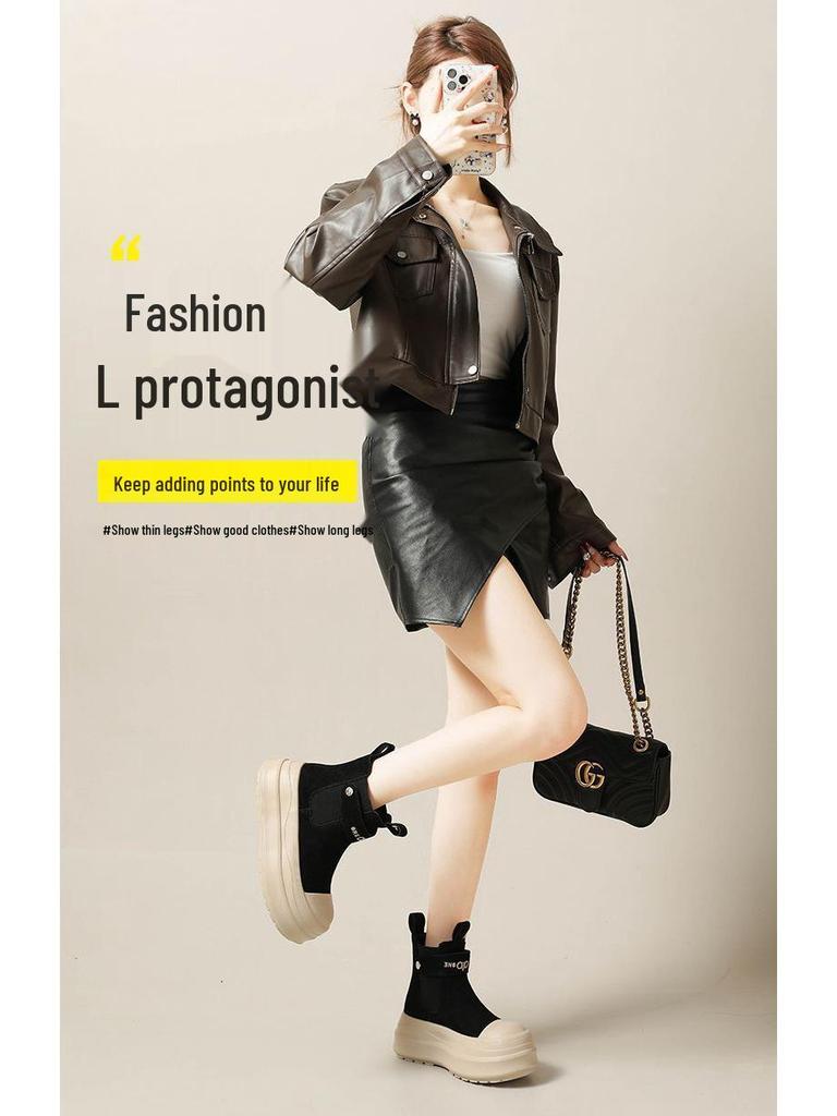 Thick-Soled Platform Martin Boots for Petite Women – 2025 Autumn/Winter, Versatile Lightweight Short Boots, Trendy and Casual Style.