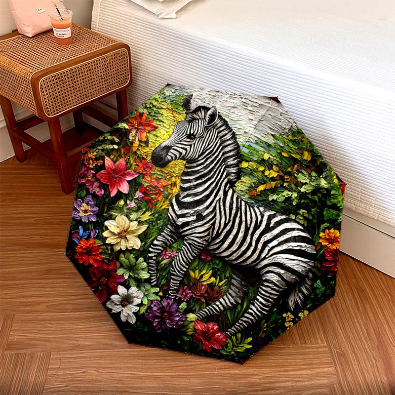 1 PC Automatic Folding Umbrella - Zebra Artwork Pattern, Portable & Foldable Design with 8 Ribs, Christmas Birthday Gifts