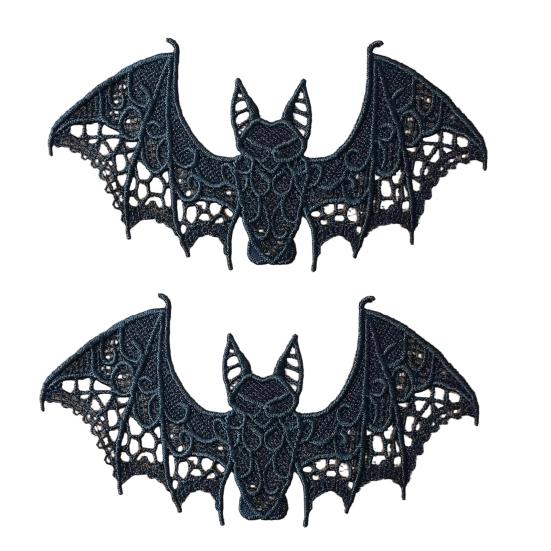 2PCS Halloween Bat Embroidered Patch Lace Gothic Wing 2pcs