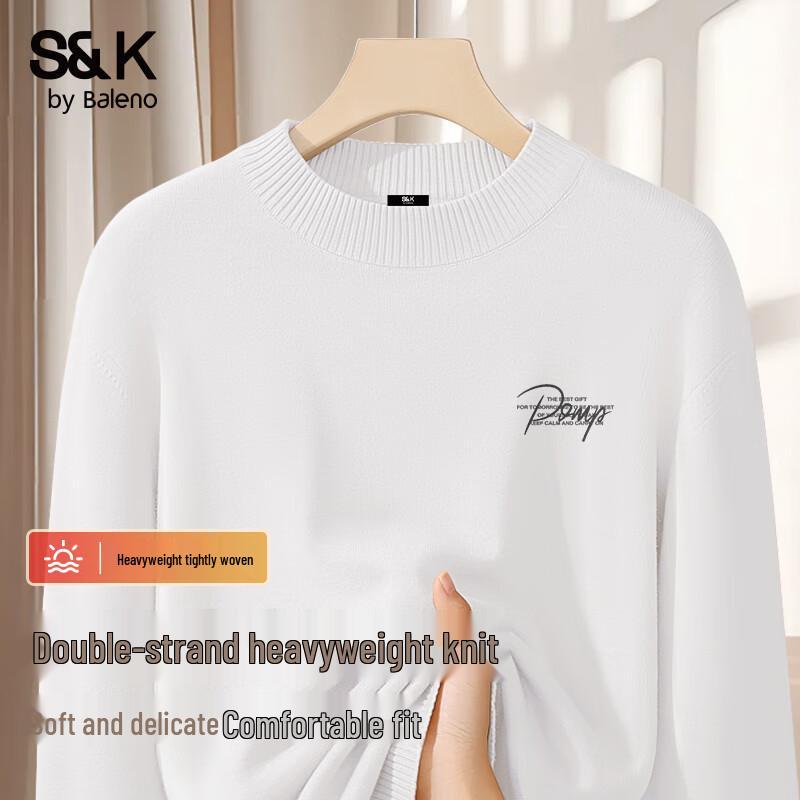 Baleno S&K Series Men's Fleece-Lined Half-High Neck Letter Print Knit Sweater