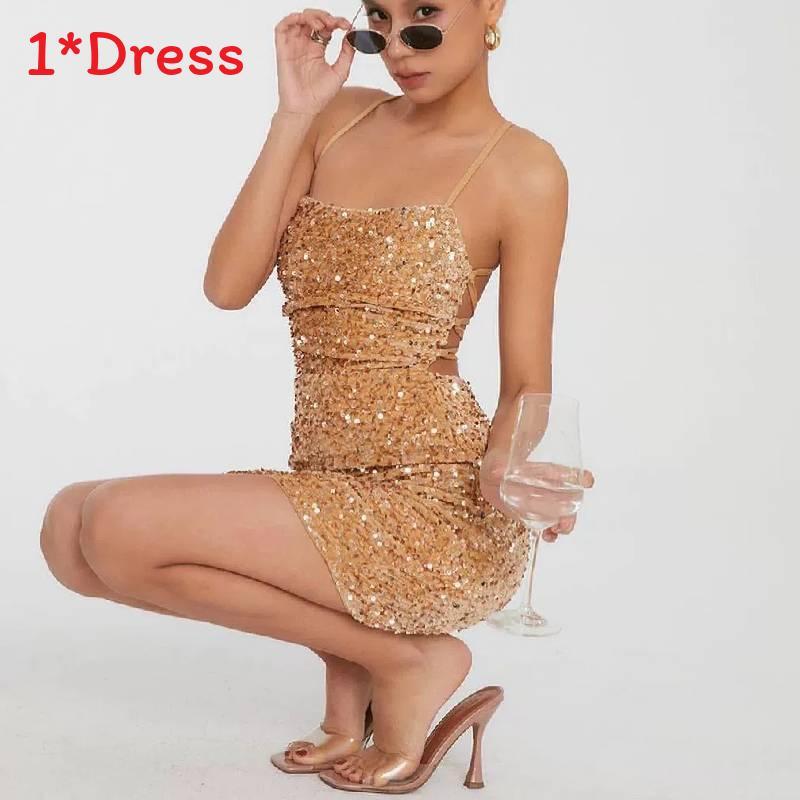 Spring Fashion Womens Sequin Halter Dress With Slim Fit And Backless Style For Elegant Parties