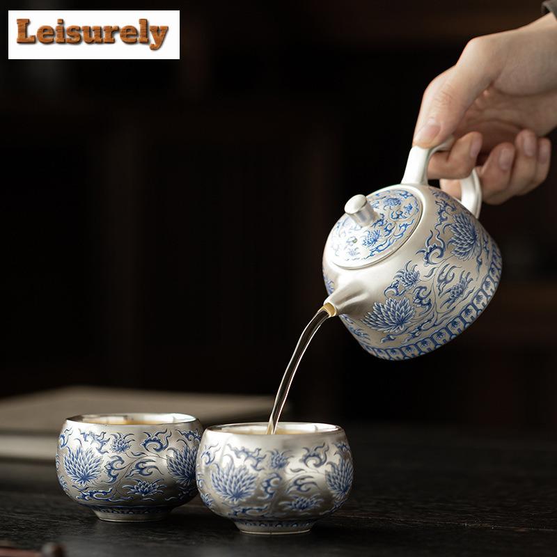 180ml Gilt Silver Step-by-step Lotus Well-railing Teapot Elegant Tea Infuser Pot Tea Soaking Kettle With Ball Hole For Tea Craft