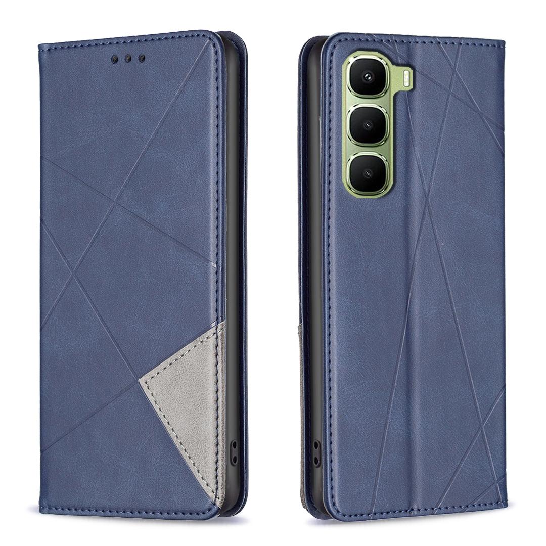 

For Infinix Hot 60 Pro 4G Case Card Slots Geometry Imprint Leather Phone Cover Blue