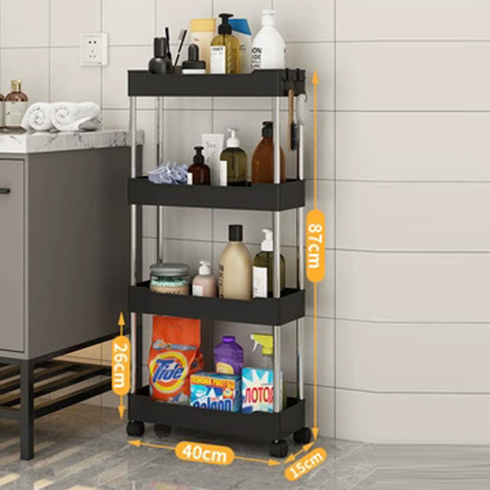 3-Layer / 4-Layer Narrow Side Trolley Storage Rack, Wheel, Floor Seam Storage Rack, Bathroom, Kitchen, Laundry, Storage Cart