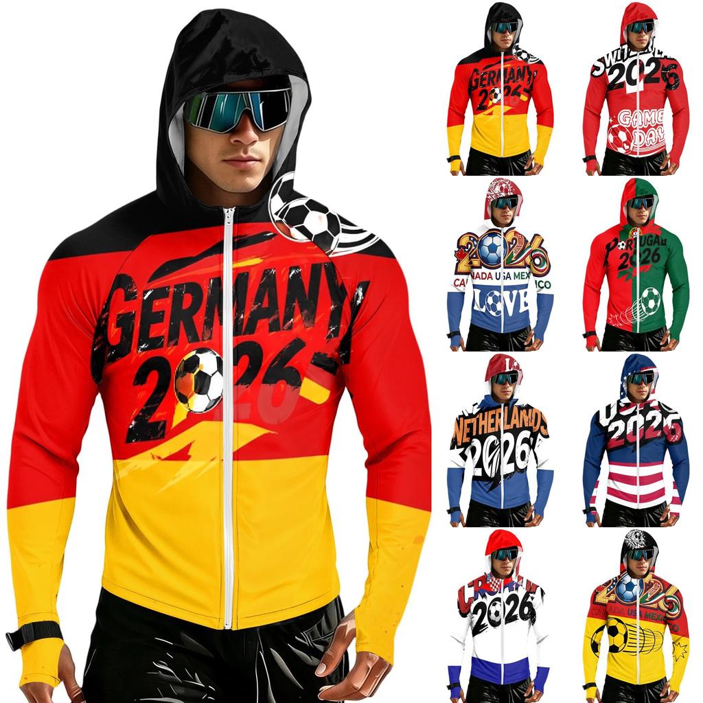 Men's Casual Raglan Sleeve Hooded Long Sleeve Sun Protection Jacket Lightweight Breathable Sportswear with Full Zip Front