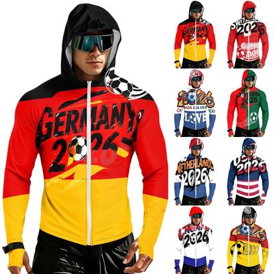Men's Casual Raglan Sleeve Hooded Long Sleeve Sun Protection Jacket Lightweight Breathable Sportswear with Full Zip Front