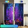 2 Piece Terrifying Pumpkin Lanterns and Spider Web Printed Curtains   Semi Blackout Pole Through Curtains