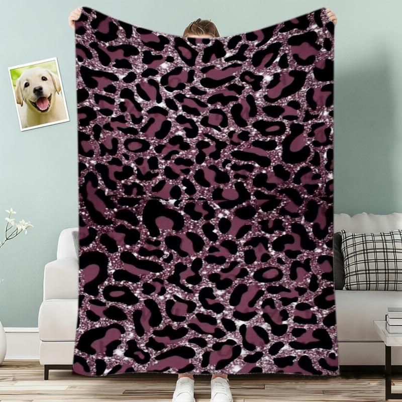 Pink Black Zebra Leopard Patchwork Glitter Fleece Blanket For Glam Bedroom Decor Lightweight Plush Throw Blanket Drape