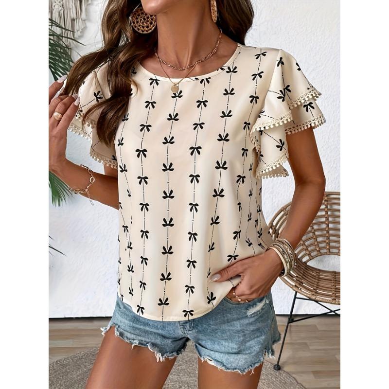 JKASHDK Damemote Uformelt sommer vår med korte armer bluser og skjorter med o-hals