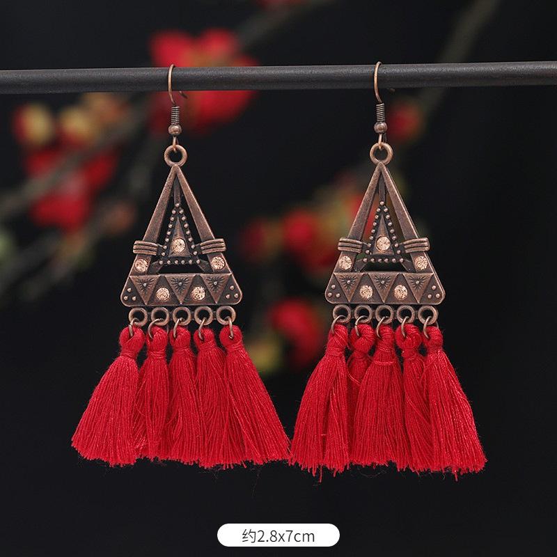 Vintage Bohemian Red Tassel Earrings Female Long Temperament Earrings Vacation Photography Bridal Earrings