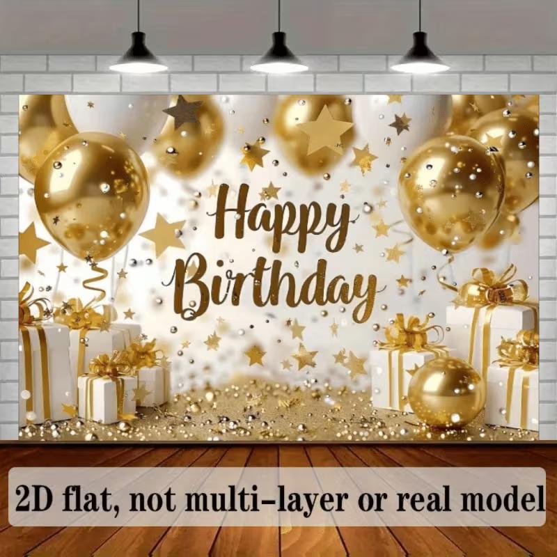2D White Gold Birthday Backdrop for Wedding, Birthday & Festival Events
