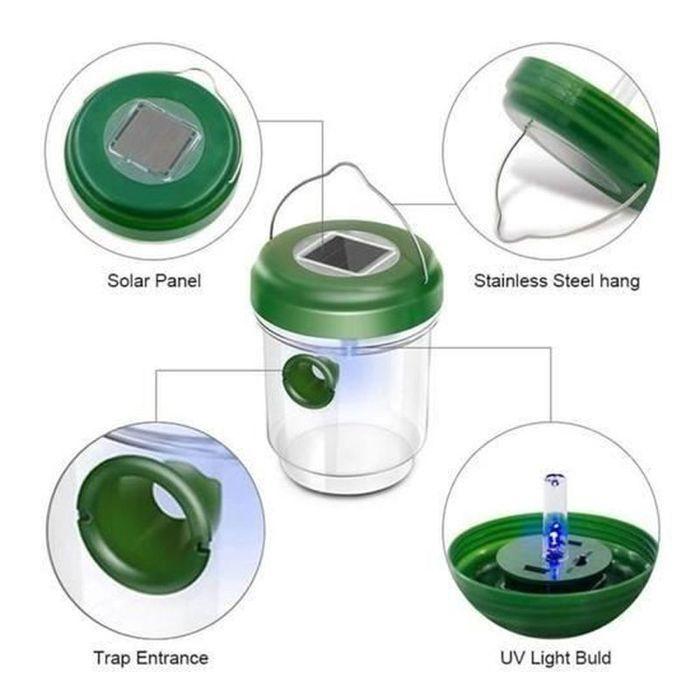 Set di 2 Trappole per Mosche Vespe e Zanzare; Trappola Anti-Insetti Calabroni - Solare con Luce LED