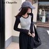 La Chapelle Women's Slim Fit Contrast Panel Long Sleeve T-Shirt