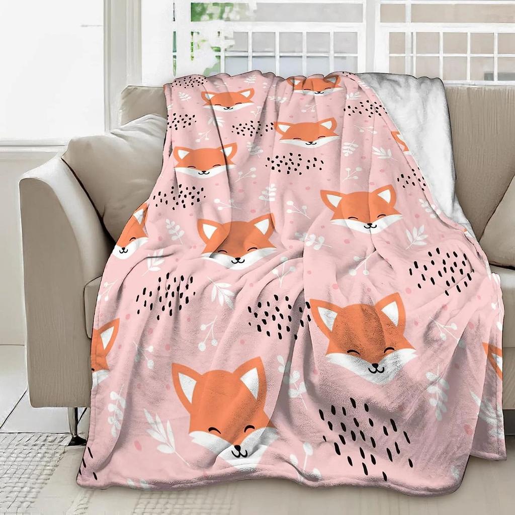 Cute Cartoon Fox Digitalprinted Polyester Bedroom Velvet Flannel Cover Blanket Fleece Soft Sofa Cover Blankets for Beds