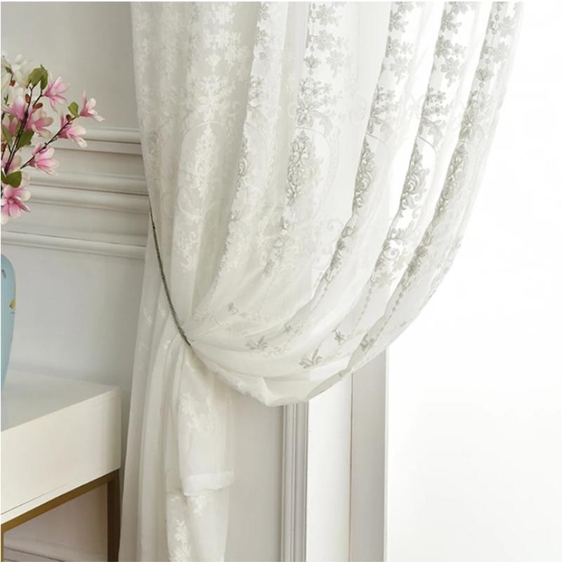 1PC Embroidered White Tulle Sheer Curtains for Living Room Luxury European Lace Voile Yarn Window Bedroom Door Floral Drapes