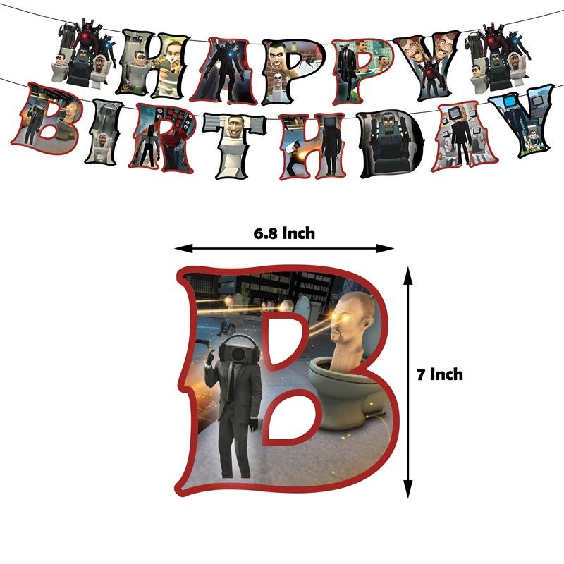 Skibidi Toilet Party Decoration Set Fun And Colorful Birthday Balloons Flags And Cake Toppers
