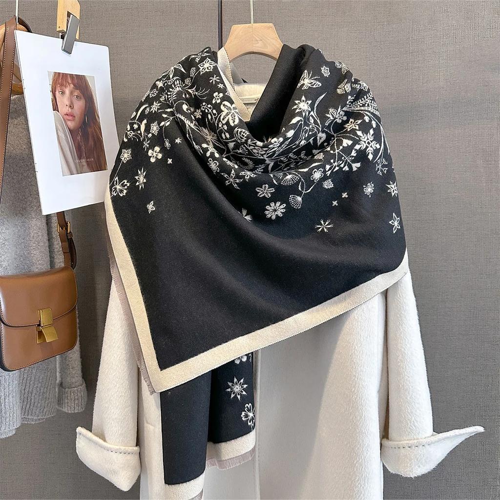 Fashion Cashmere Scarves Floral Printed Scarf Women Autumn Winter Warm Shawl Luxury Designer Wrap Blanket Bufanda Poncho Echarpe
