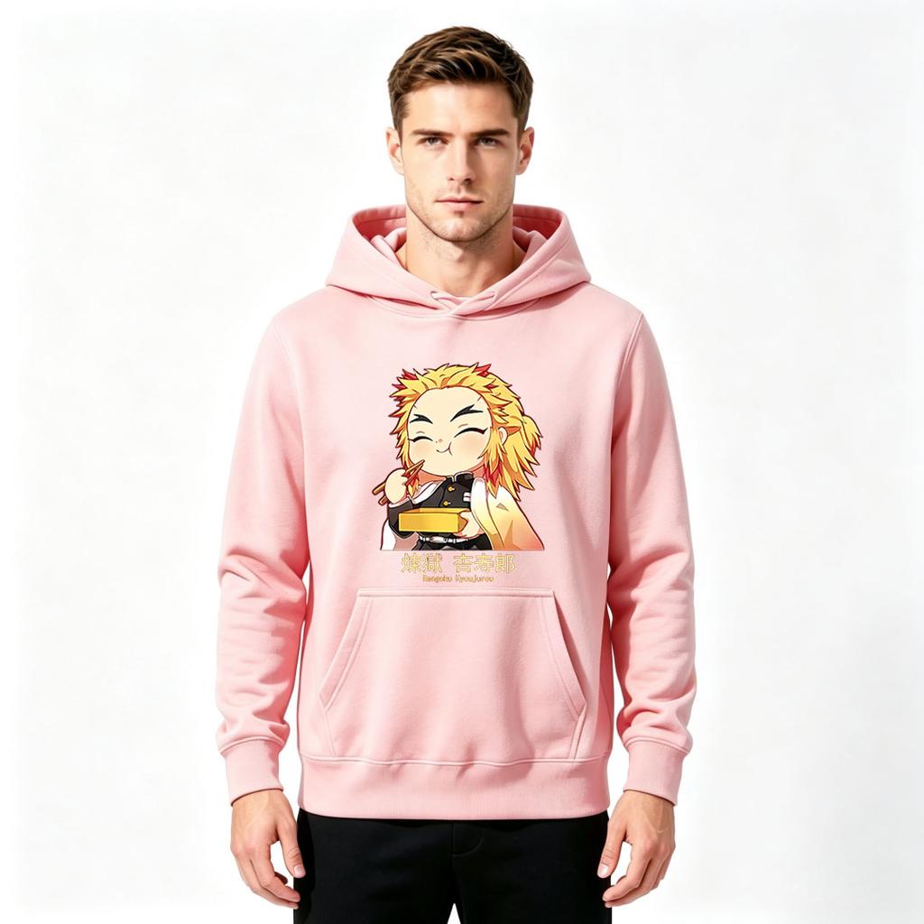 Anime Rengoku Kyoujurou Print Herren Pullover Hoodie Lässiges Langarm Lockeres Kapuzensweatshirt