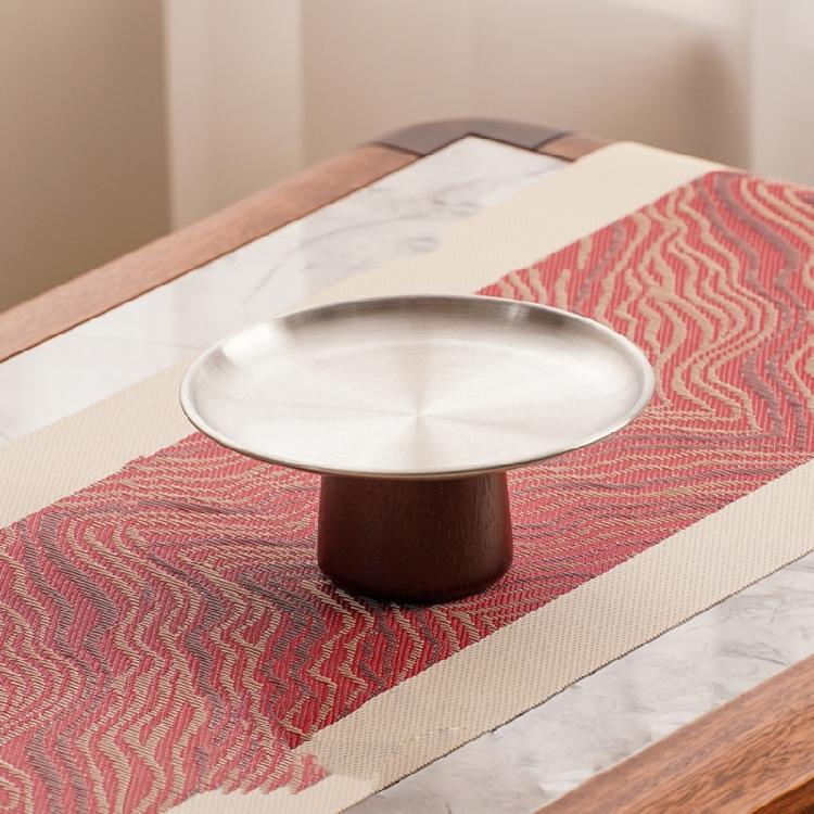 Stainless Steel High Footed Cake Storage Tray Appetizer Platter Fruit Display Plate Household Wood Base Snacks Pans