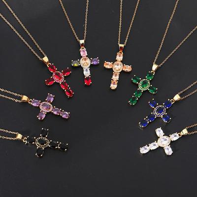 Xiyin Multicolor Zircon Cross Pendant Necklace