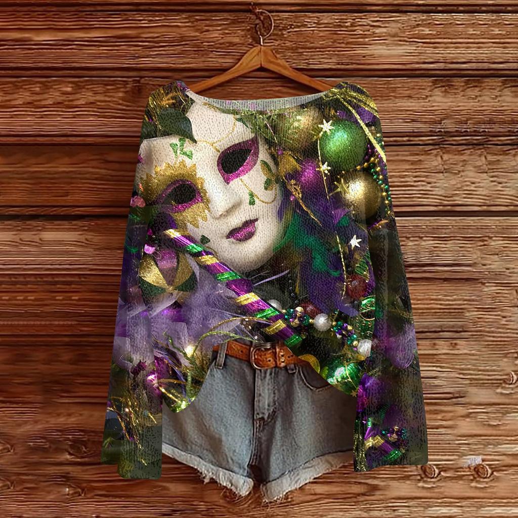 Damenmode Rundhals Langarm Print Lässiger Pullover Sweater Top