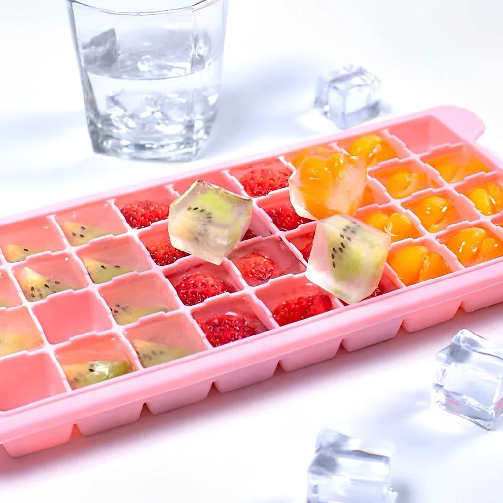 Ice Cube Tray with Lid and Scoop 36 Grids Large Capacity Ice Maker Mold with Bin Stackable Square Ice Cube Container Reusable