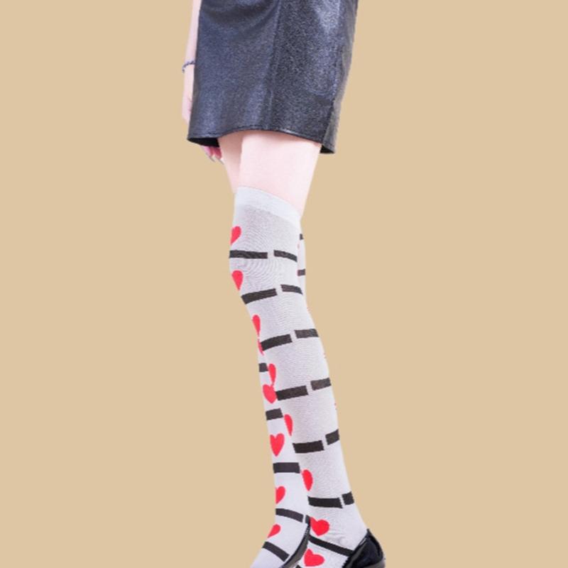 Women's Elastic Heart Pattern Hosiery Soft Halloween Party Soft Thigh High Socks Over the Knee Comfortable Wear