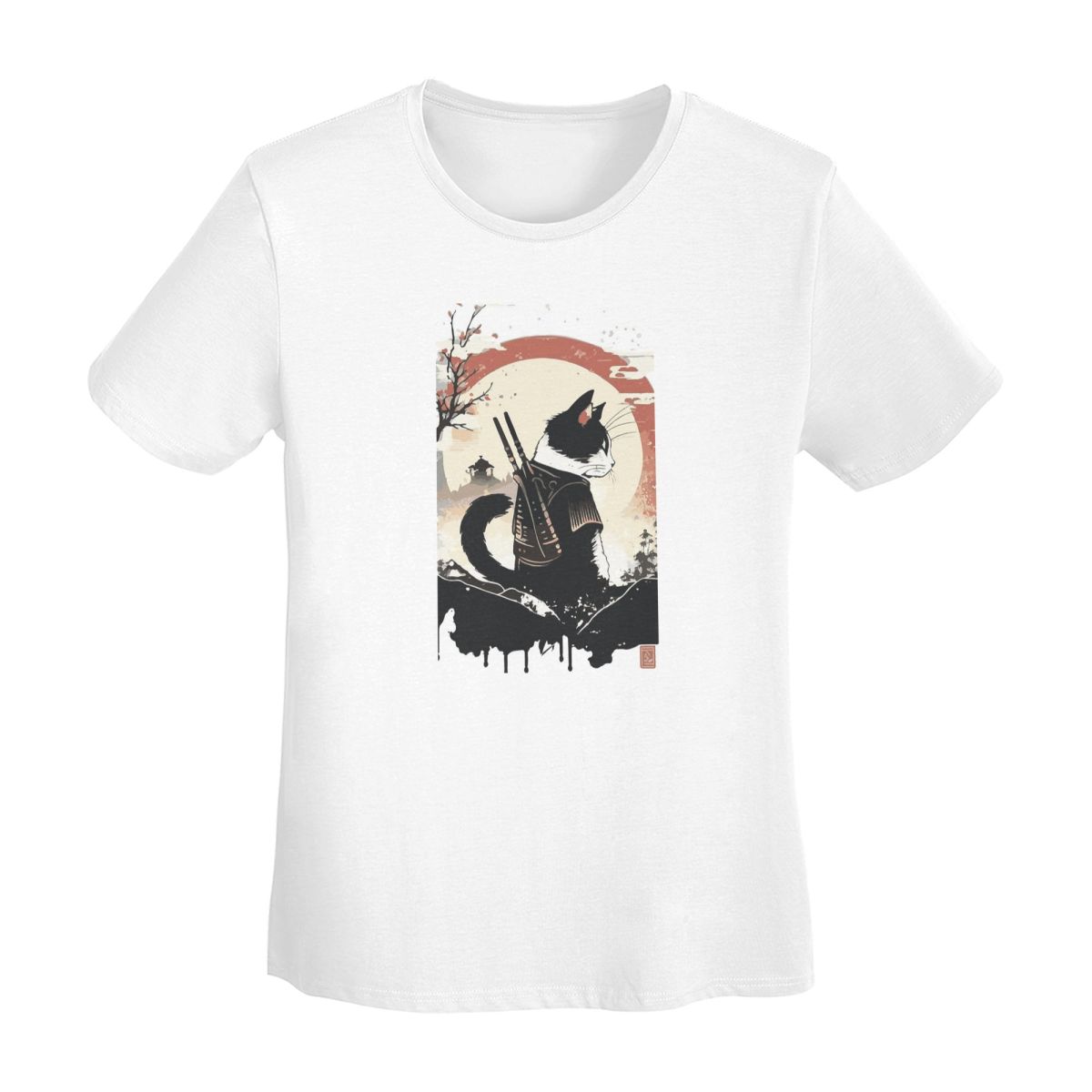 

Cats Anime Samurai Sword TShirt Women Short Sleeve T Shirts Crew Neck Clothing Cotton Summer Tees Streetwear S