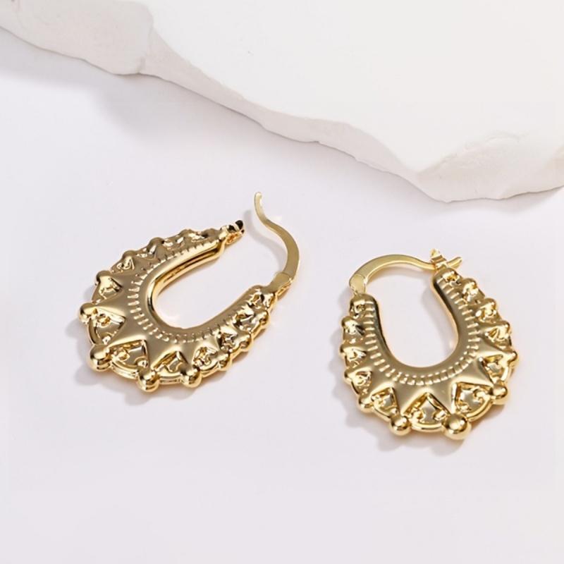 Huitan Scalloped Textured Royal Hoop Earrings for Women Gold Color Party Luxury Novel Classic Daily Wedding Trendy Metal JewelryGood product