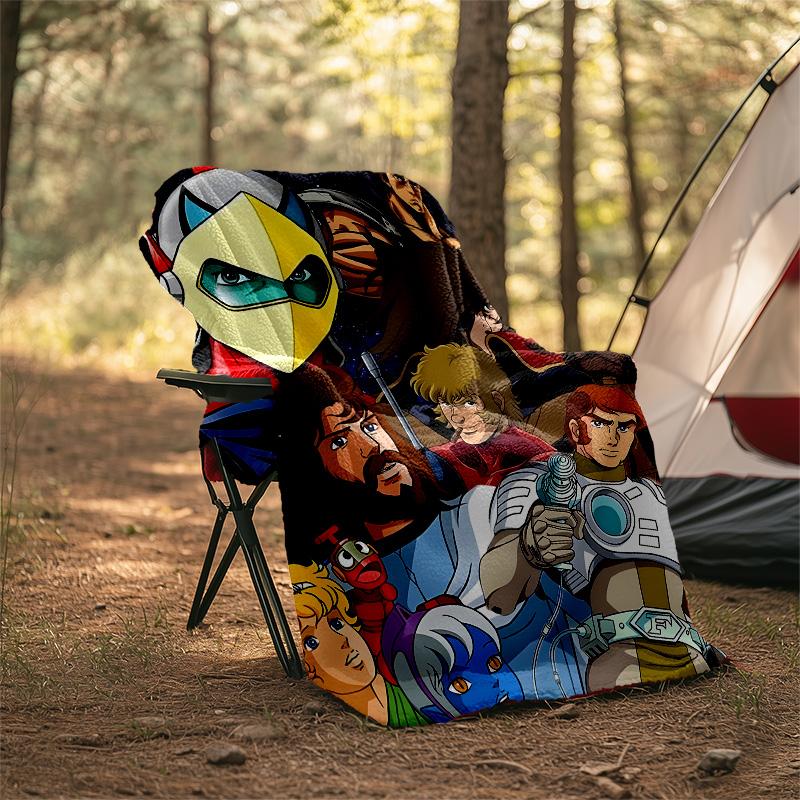 1pc UFO Robot Grendizer5 Theme Blanket - Digital Print, Polyester, Cozy for All Seasons, Perfect for Outdoor, Camping, and Travel
