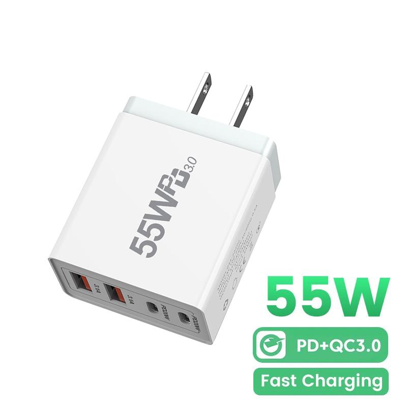 55W GaN USB Charger Fast Charging EU/US/UK/AU Plug Phone Charge Adapter For iPhone Xiaomi Samsung QC 3.0 Type C PD Wall Charger