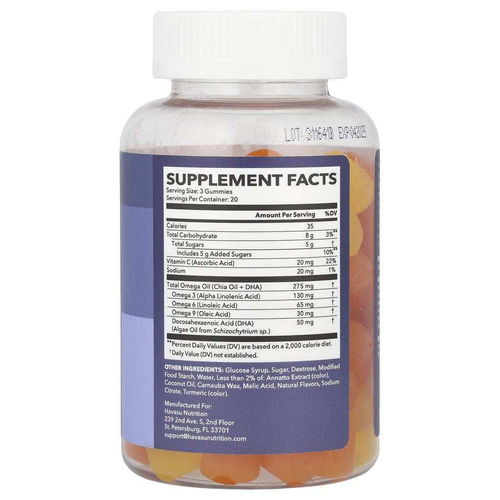 Omega & Dha Gummies, Natural Lemon & Orange Flavors, Veggie Gummies, 60 Pieces
