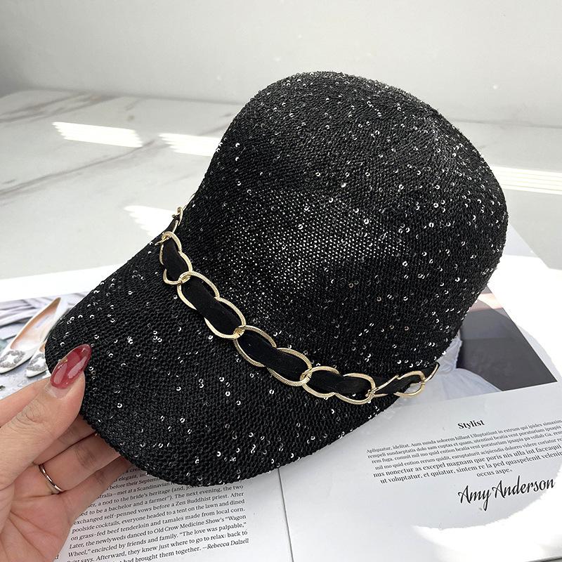 Spring and summer new trend fashion sequin woven cap women's niche breathable face small baseball cap shade